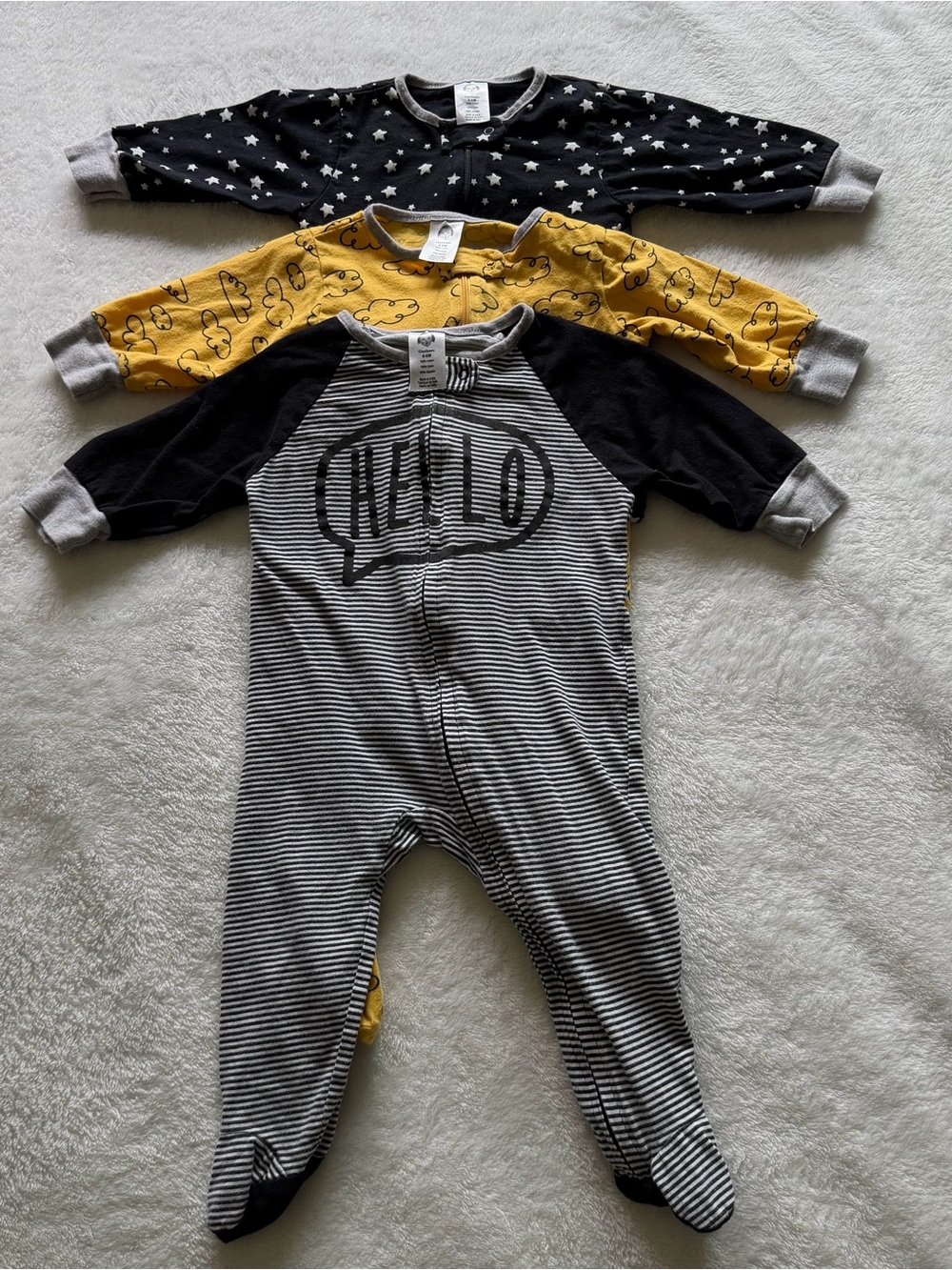 Carter's Striped Black & Gray Footed One-Piece with Yellow and Black 6/9 M